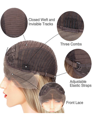 Ombre Blonde Synthetic Lace Front Wig For Women Brown Roots Ash Blonde Long Wave Wigs Heat Resistant 22 Inches