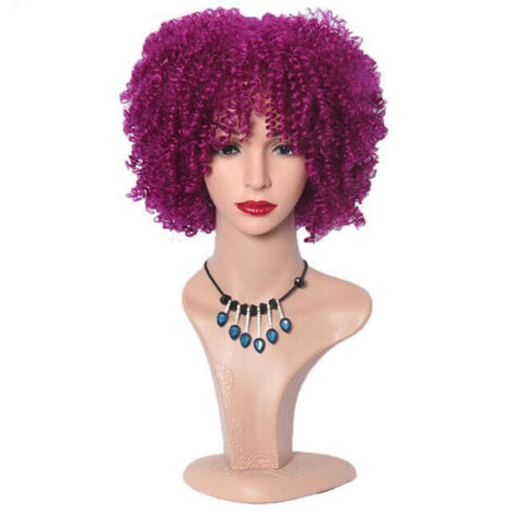 Afro Kinky Curly Synthetic Wigs Bob Rose Pink Heat Safe Party for Black Women