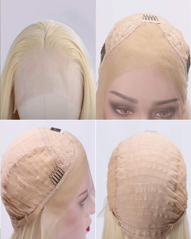 Synthetic Blonde Lace Front Wigs for Women Long Straight Wig Natural Looking Wig for Daily Use Heat Resistant Fiber