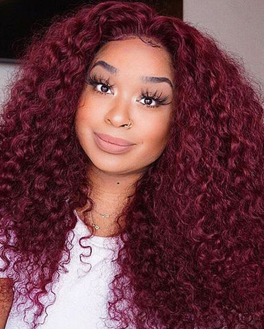 Remy Human Hair Curly Wave Full Lace Wig 16-24inch 99J Color