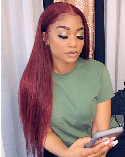 Remy Human Hair Straight 13x4 Lace Front Wig 8-26inch 99J Color
