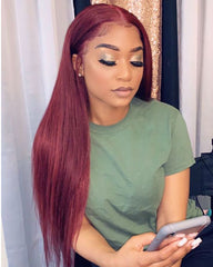 Remy Human Hair Straight 13x4 Lace Front Wig 8-26inch 99J Color