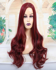 ATOZWIG Long Wavy Red Heat Resistant Fiber Synthetic Cosplay Wigs
