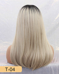 Long Synthetic Wig with Bangs Dark Root Ombre Color High Density Natural Headline Heat Resistant Hair Wigs for Women 18"