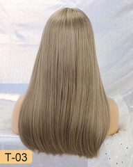 Long Synthetic Wig with Bangs Dark Root Ombre Color High Density Natural Headline Heat Resistant Hair Wigs for Women 18"