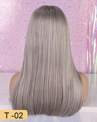 Long Synthetic Wig with Bangs Dark Root Ombre Color High Density Natural Headline Heat Resistant Hair Wigs for Women 18"