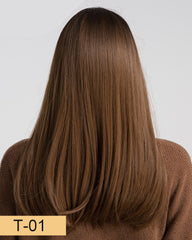 Long Synthetic Wig with Bangs Dark Root Ombre Color High Density Natural Headline Heat Resistant Hair Wigs for Women 18"