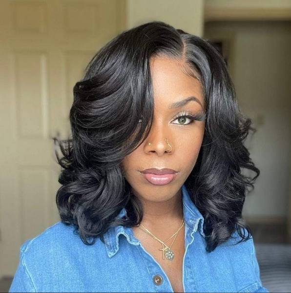 Women Lady Wigs Black Partial Bangs Short Curly Hair Synthetic