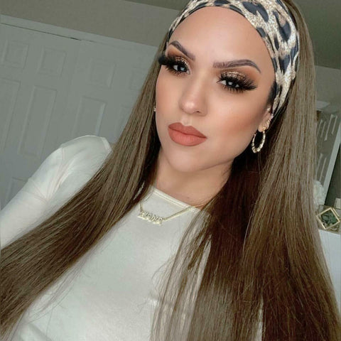 Ombre Brown Headband Wig Straight Hair Full Wigs Long Synthetic Wig Dark Roots