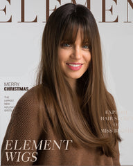 Long Synthetic Wig with Bangs Dark Root Ombre Color High Density Natural Headline Heat Resistant Hair Wigs for Women 18"