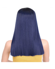 19 Inch Short Ombre Blue Straight Synthetic Wig for Women can be Curled High temperature Fiber