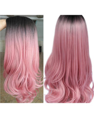 Long Synthetic Cosplay Wig Body Wave Ombre Pink Middle Part Wigs