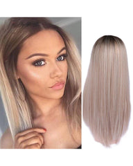 Long Straight Hair High Density Synthetic Wig For Women Ombre Blonde Natural Hair Female Wig