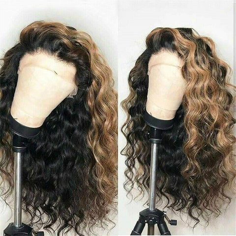 18 Inches Highlight Brown Ombre Curly 13×4x1 Lace Front Wigs Remy Human Hair 150% Density