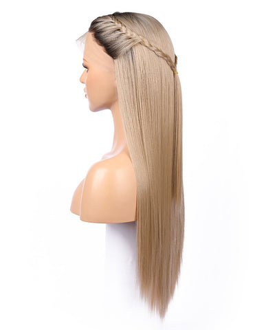 Kanekalon Fiber Dark Roots Two Tone Full Lace wig Real Natural For Women Ombre Blonde