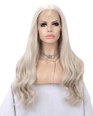 Synthetic Body Wave Hair 13x6 Lace Frontal Wig 28inch Ash Blonde Color