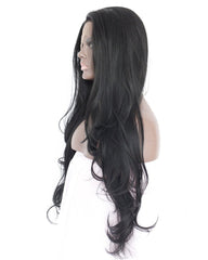 Long Wave Synthetic Wigs for Black Women with Free Wig Cap Natural Black Lace Front Wig 24inch