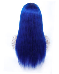 Remy Human Hair Straight 13x4 Lace Frontal Wig 10-24inch Blue Color