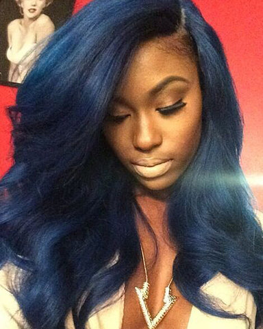 Remy Human Hair Straight 13x4 Lace Frontal Wig 10-24inch Dark Blue Color