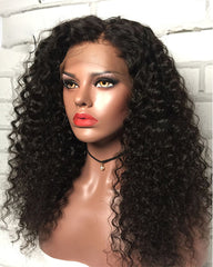 Remy Human Hair Deep Wave Full Lace Wig 16-24inch Natural Color