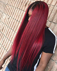 Long Straight Ombre Color Wine Red Heat Resistant Fiber Synthetic Cosplay Wigs