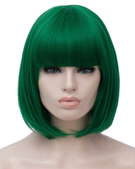 Short Bob White Wigs with Bangs For Women Synthetic Straight Wig 12inch Blue Purple And Green Color