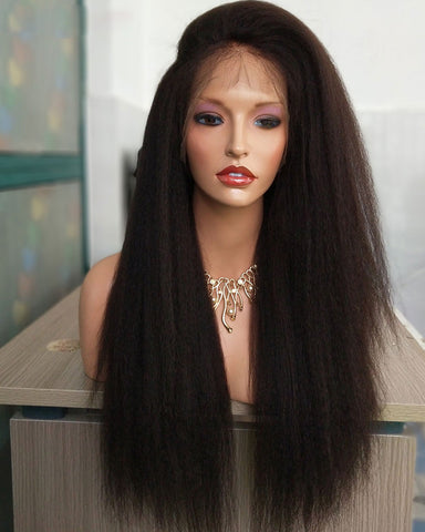 Remy Human Hair Kinky Straight Full Lace Wig 16-24inch Natural Color