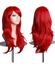 Synthetic Wigs 28 Inch Straight Hair Cosplay Wig For Women With Wig Cap Red Color