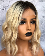 Remy Human Hair Water Wave Short Bob 13x6 Lace Front Wigs Ombre T1B/613 Color