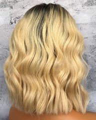 Remy Human Hair Water Wave Short Bob 13x6 Lace Front Wigs Ombre T1B/613 Color