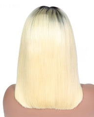 Remy Human Hair Straight Short Bob 13x4 Lace Front Wigs Ombre T1B/613 Color