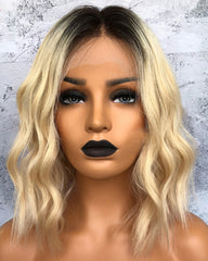 Remy Human Hair Water Wave Short Bob 13x6 Lace Front Wigs Ombre T1B/613 Color