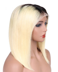 Remy Human Hair Straight Short Bob 13x4 Lace Front Wigs Ombre T1B/613 Color
