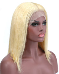 Remy Human Hair Straight Short Bob 13x4 Lace Front Wigs 613 Color