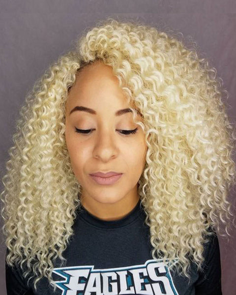 Remy Human Hair Deep Curly Short Bob 13x4 Lace Front Wig 613#
