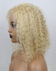 Remy Human Hair Deep Curly Short Bob 13x4 Lace Front Wig 613#
