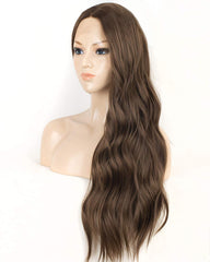 Synthetic Wig Middle Parting Lace Front Wigs for Women Long Wavy Heat Resistant Glueless Brown Wig 22 inches