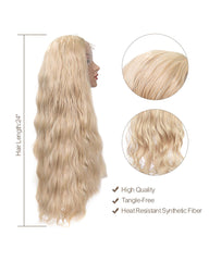 Long Loose Curly Wig for Women Synthetic Wigs Heat Resistant Fiber Wigs Side Middle Part 24inch Blonde Color