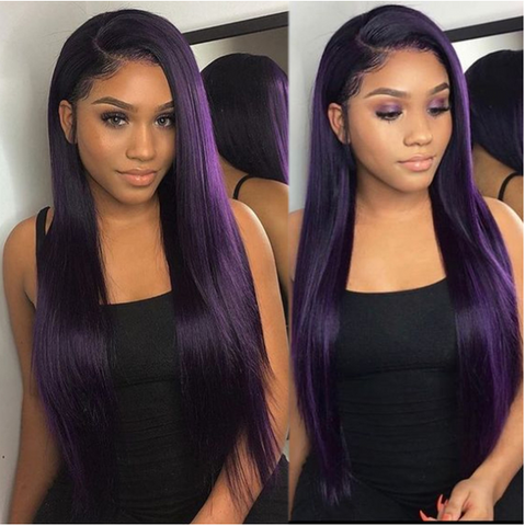 Long Dark Purple Wig Straight Lace Front Wig 4x2 Lace Closure for Black Women