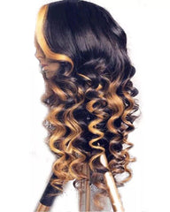 Ombre Highlights Color Wavy Remy Human Hair 13x6 Deep Lace Frontal Wig 12-26inch 1B/27 Color