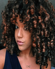 Afro Wig Synthetic Kinky Curly Dark Brown Wig With Bangs 2 Tone Brown Mixed Blonde Color