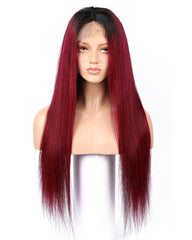 Human Hair Straight 13x4 Lace Frontal Wig 8-26inch 1B/99J Color