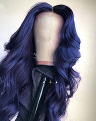 Remy Human Hair Straight 13x4 Lace Frontal Wig 10-24inch Dark Blue Color