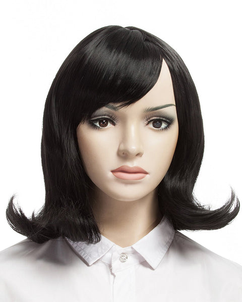Short Wavy Black Wigs for Women Synthetic Hair Cosplay Medium Length Wig Black Color 16inch