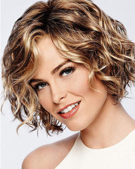 Short Brown Mixed Blonde Bob Hair Wigs Natural Looking Synthetic Full Wig Fashion Daily Party Costume Wigs with Wig Cap Brown Mixed Blonde