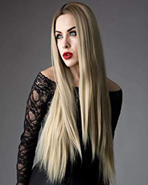 Ombre Blonde Light Brown Roots Long Natural Straight Heat Resistant Synthetic Wig 22inch