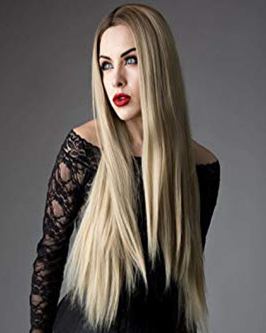 Ombre Blonde Light Brown Roots Long Natural Straight Heat Resistant Synthetic Wig 22inch