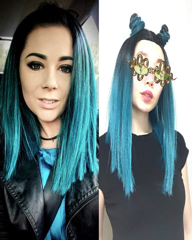 Ombre Blue Synthetic Straight Bob Wigs Centre Parting Dark Roots Half-Hand Tie Hair Heat Resistant Fiber wig Natural hair