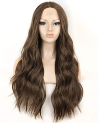 Synthetic Wig Middle Parting Lace Front Wigs for Women Long Wavy Heat Resistant Glueless Brown Wig 22 inches