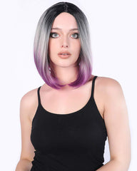 Ombre Wigs Short Bob Wigs Purple Colorful Party Wig Synthetic Daily Wig for Women 13inch